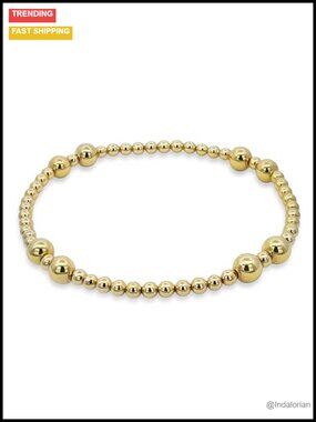 14k Gold Filled Beaded Bracelet for Women 3mm 5mm Stackable Stretch Handmade